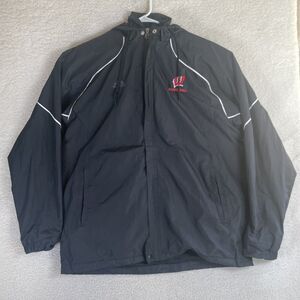 Adidas Badgers Jacket Mens Medium Black Windbreaker Removable Liner Full Zip